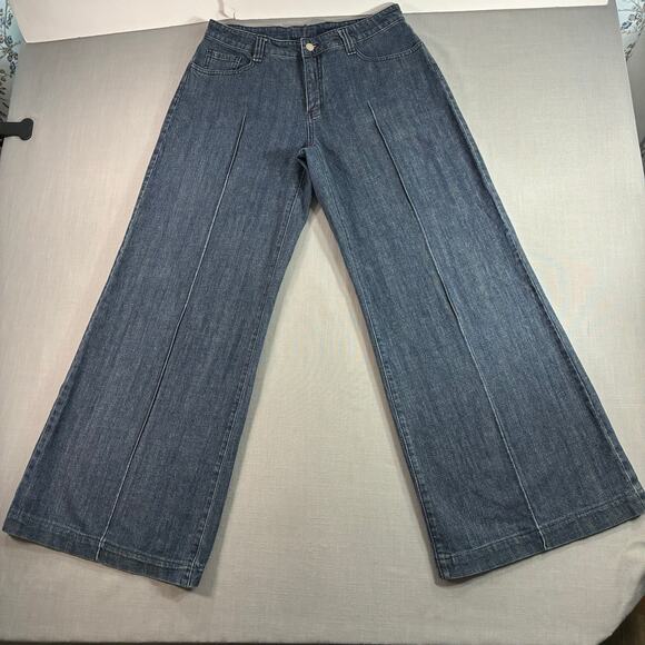 Unbranded Denim - Women's Wide Leg Flare Jeans 30x31 Blue High Rise Stretch Denim Unbranded